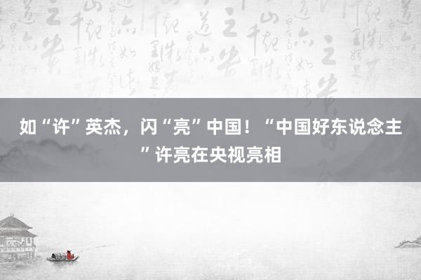 如“许”英杰，闪“亮”中国！“中国好东说念主”许亮在央视亮相