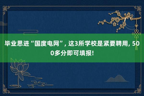毕业思进“国度电网”, 这3所学校是紧要聘用, 500多分即可填报!